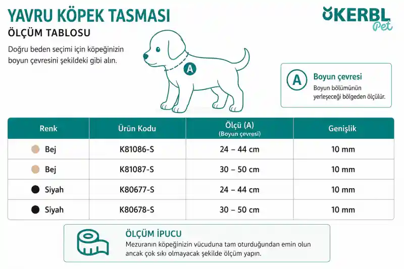 Kerbl Puppy yavru köpek göğüs tasması 24-44 cm ve 30-50 cm ölçü tablosu