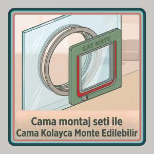 Çipli kedi kapısı için cam montaj seti: Balkon kapısı veya pencerelere çipli kedi kapısı takmayı sağlayan, sızdırmaz özellikli cam montaj kiti.
