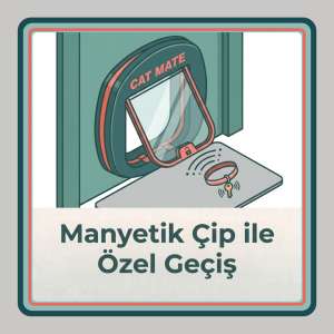 Çip okuyuculu evcil hayvan kapısı: Sadece tanımlı manyetik çipe sahip kedilere açılan, yabancı kedi girişini önleyen kedi kapısı.