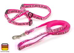 Kedi Gezdirme Tasması 120cm Kayışlı Zebra Desenli Pembe