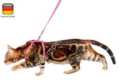 Kedi Gezdirme Tasması 120cm Kayışlı Zebra Desenli Pembe